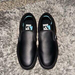 Vans Customs All Black Leather Slip-On